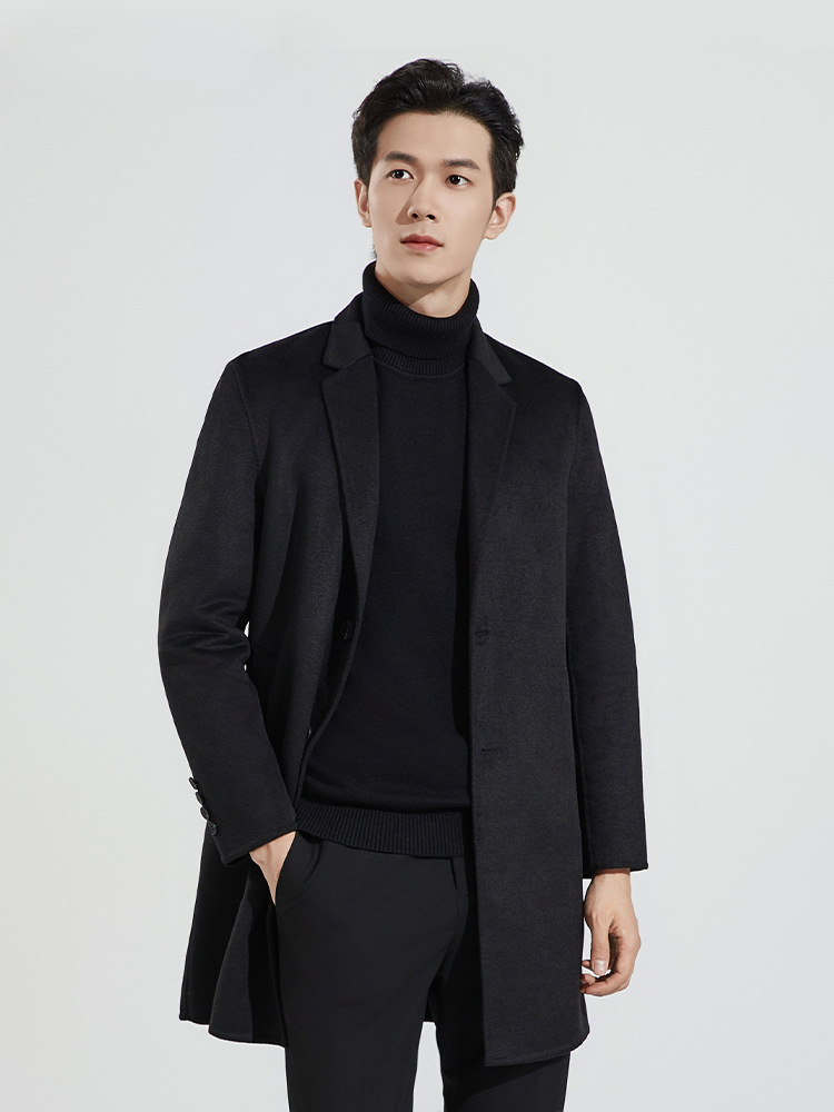 Chaqueta cálida de color sólido de invierno para hombre 100% oveja pura Abrigo de doble cara de cachemira engrosada 2024