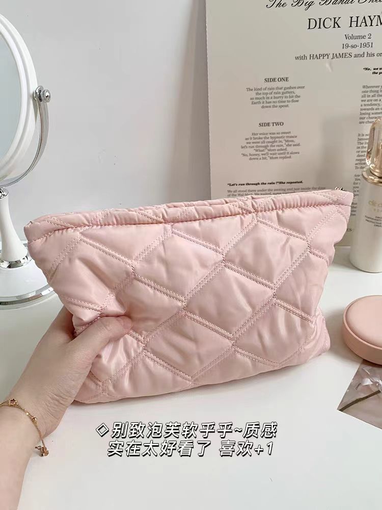 Sakura Pink Soft Three-dimensional Geometric Cosmetic Bag