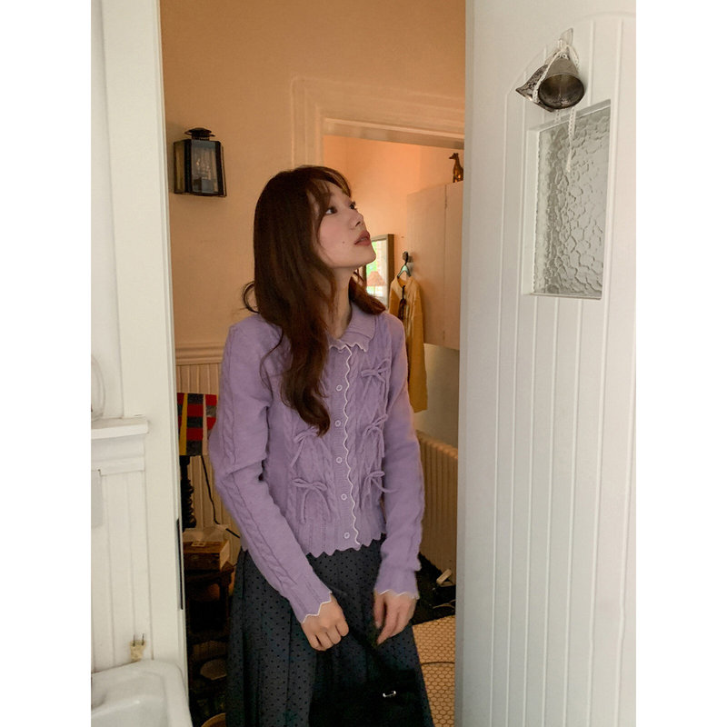 Bow-knot knitted cardigan for women, spring 2026 new slim-fit short top Bow-knot knitted cardigan for women, spring 2026 new slim-fit short top