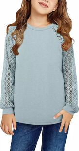 Yoklass Girls Long Sleeve Shirts Kids Lace Casual Cute Crew