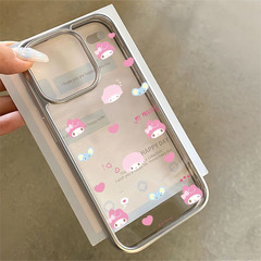 美樂蒂愛心適用蘋果14promax 15pro卡通12 13 14手機殼11電鍍銀框
