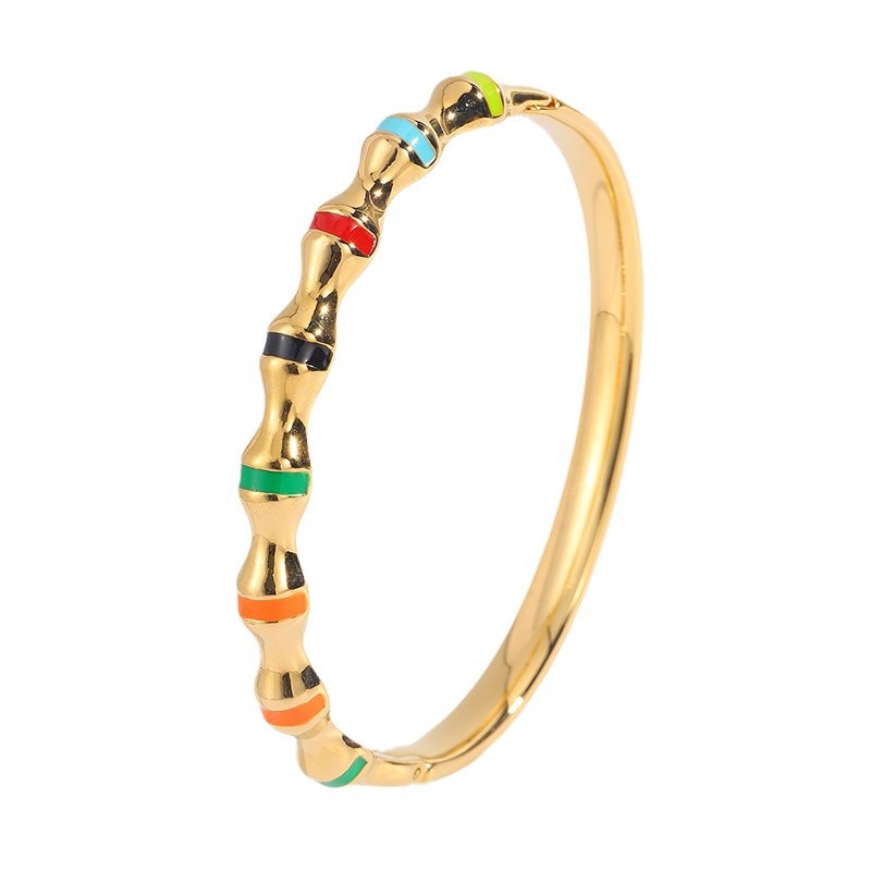 Brazalete de acero de titanio personalidad de goteo de agua de bambú colorido goteo de aceite brazalete de nicho diseño de pareja joyas de brazalete