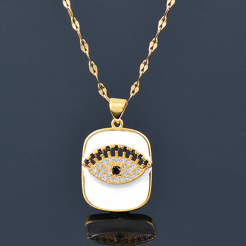 Simple Style Eye Titanium Steel Enamel Plating Inlay Rhinestones Pendant Necklace 1 Piece