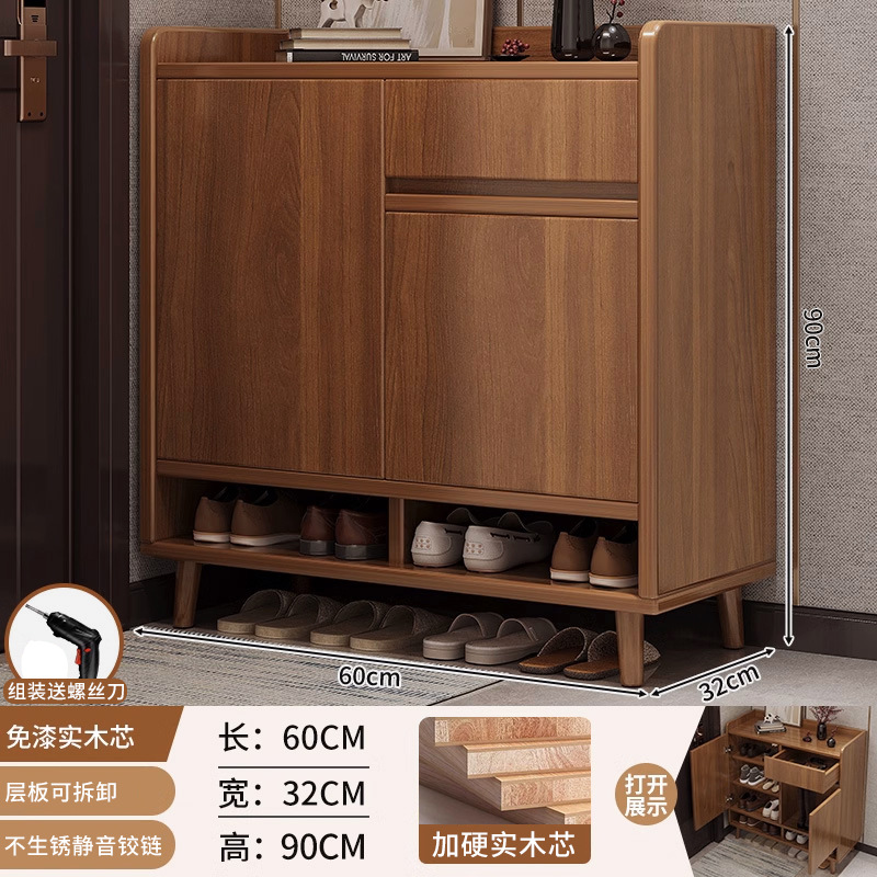 Mueble zapatero de madera maciza, nuevo modelo 2024, armario de almacenamiento para la entrada del hogar, estante de almacenamiento interior integrado para montar en la pared. image 8