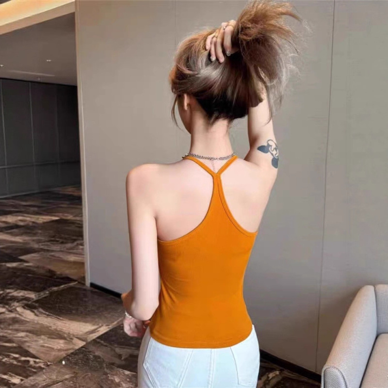 纯欲挂脖吊带带胸垫背心女夏季外穿辣妹修身美背无袖内搭打底上衣|undefined