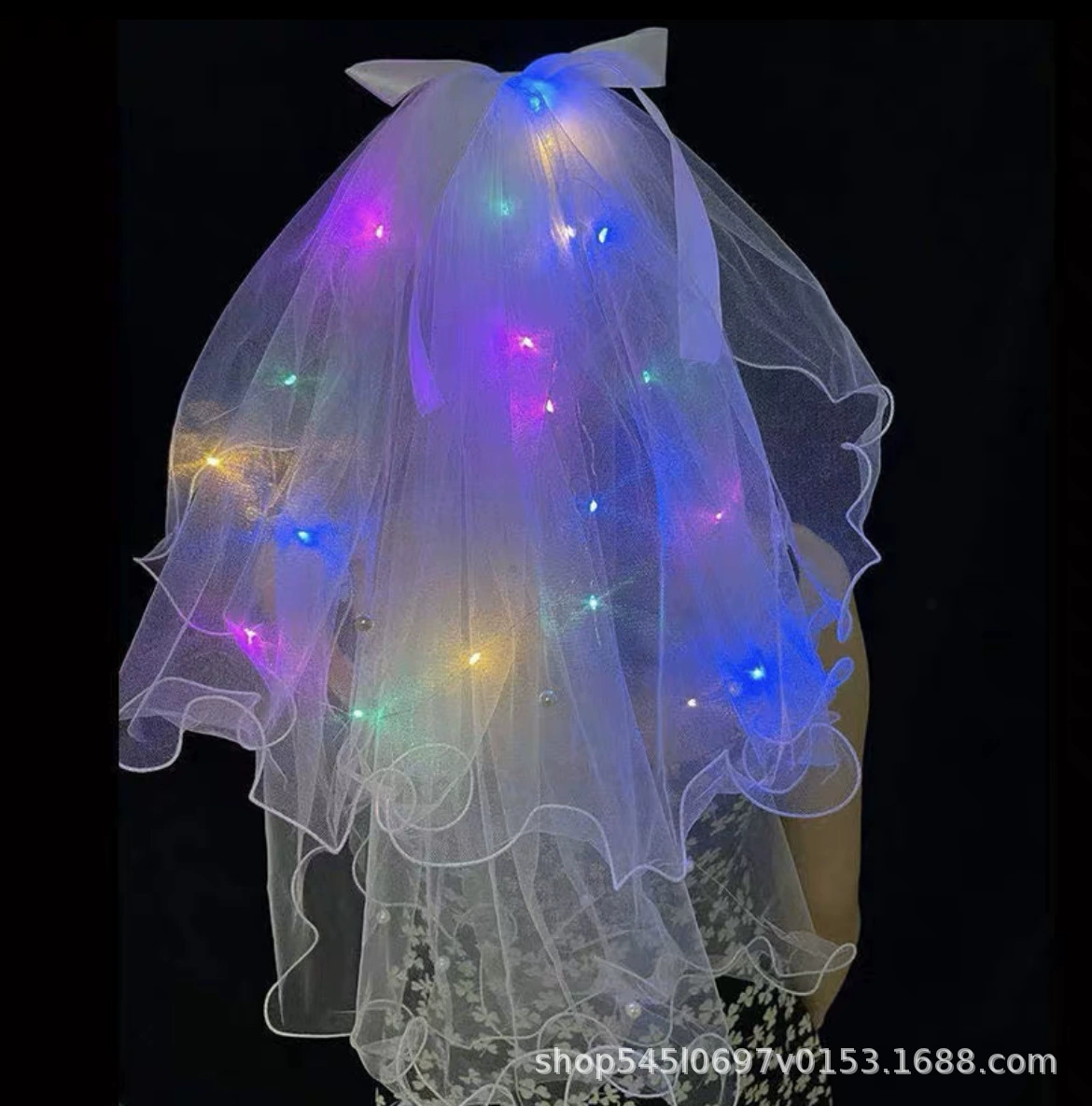 Flashing hair accessory from pearl, tiara with tassels, internet celebrity