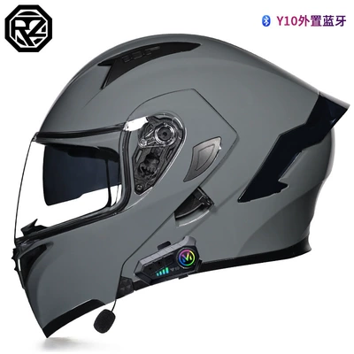 Motosiklet kaskı (dəbilqə) – winter warm helmet - cement-gray-with-transparent-y10-bluetooth-m