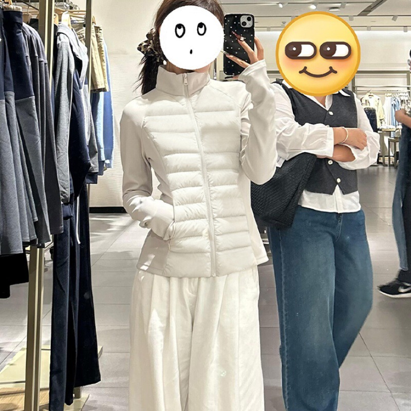 White Lightweight Slim down Jacket for Women Winter 2025 New Short Slim Liner Warm Sports Yoga Jacket