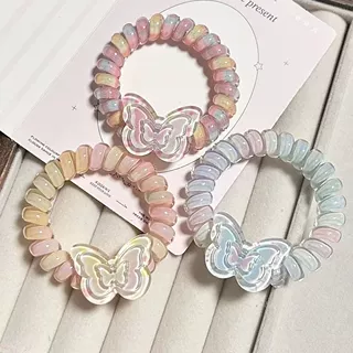 渐变色蝴蝶电话线发圈少女心可爱高级感发绳不伤头发皮筋高弹力