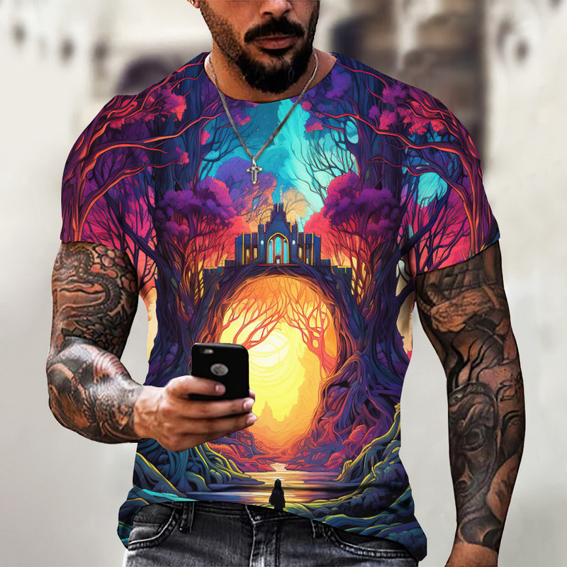 Science fiction pattern t-shirt short sleeve men's 3d printing dream cartoon top T-shirt clothing Street hip hop plus size clothing