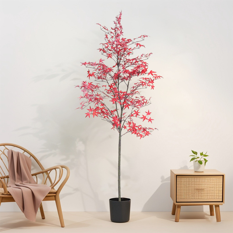 Simulación de arce rojo árbol de hoja de arce árbol falso en macetas gran jardín interior y exterior paisajismo planta falsa decoración de piso