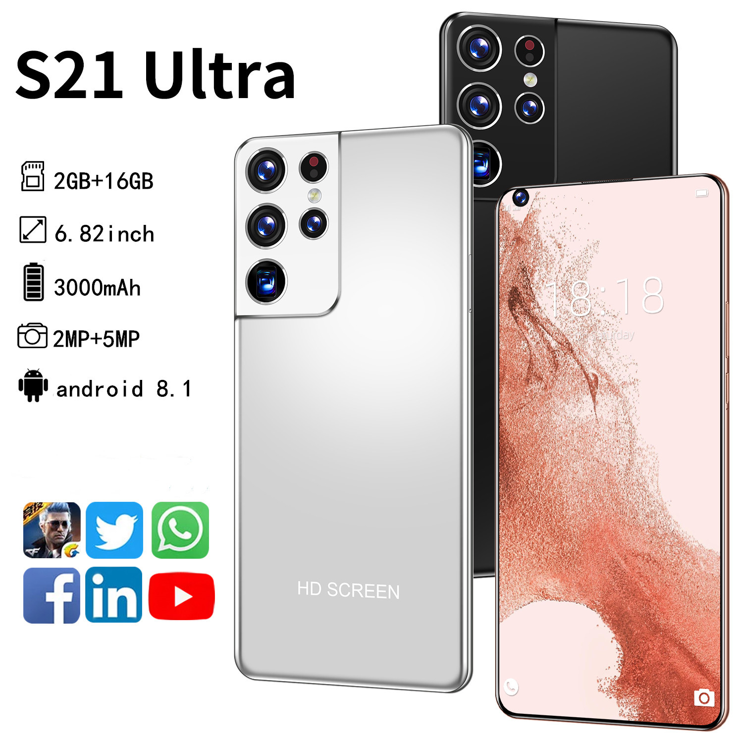 Smartphone S21 Ultra 6.8inch Android8.1system2GB RAM 16GBROM