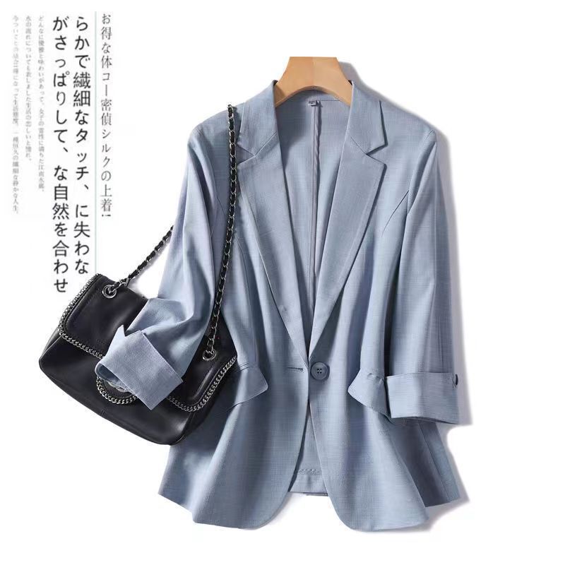 Thin Small Suit Jacket for Women 2025 Summer Three-Quarter Sleeve Summer Elegant Slim Suit