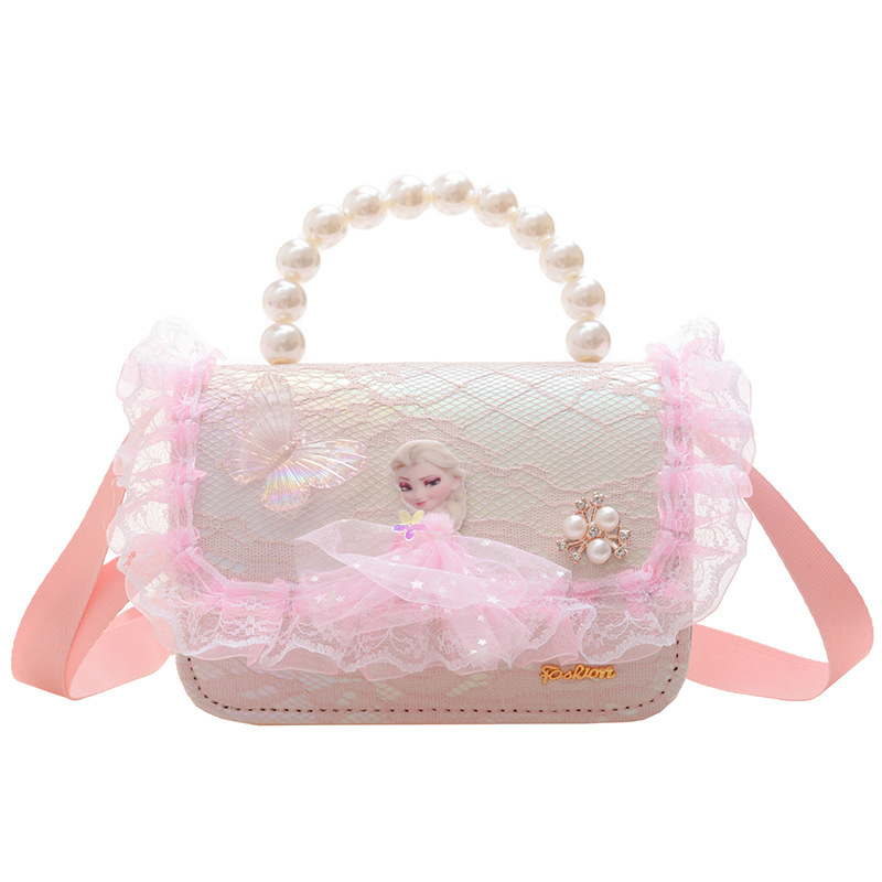 Bolso infantil nuevo bolso de hombro de niña lindos bolsos de perlas princesa arco de encaje bolso de mochila pequeña bolsa cuadrada