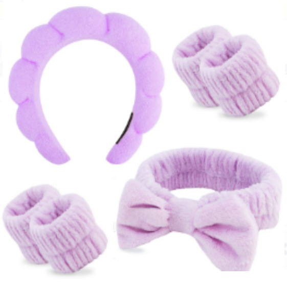 Juego de Diadema y Muñequeras de Tela de Terciopelo de Coral para Lavado de Cara y Maquillaje image 10