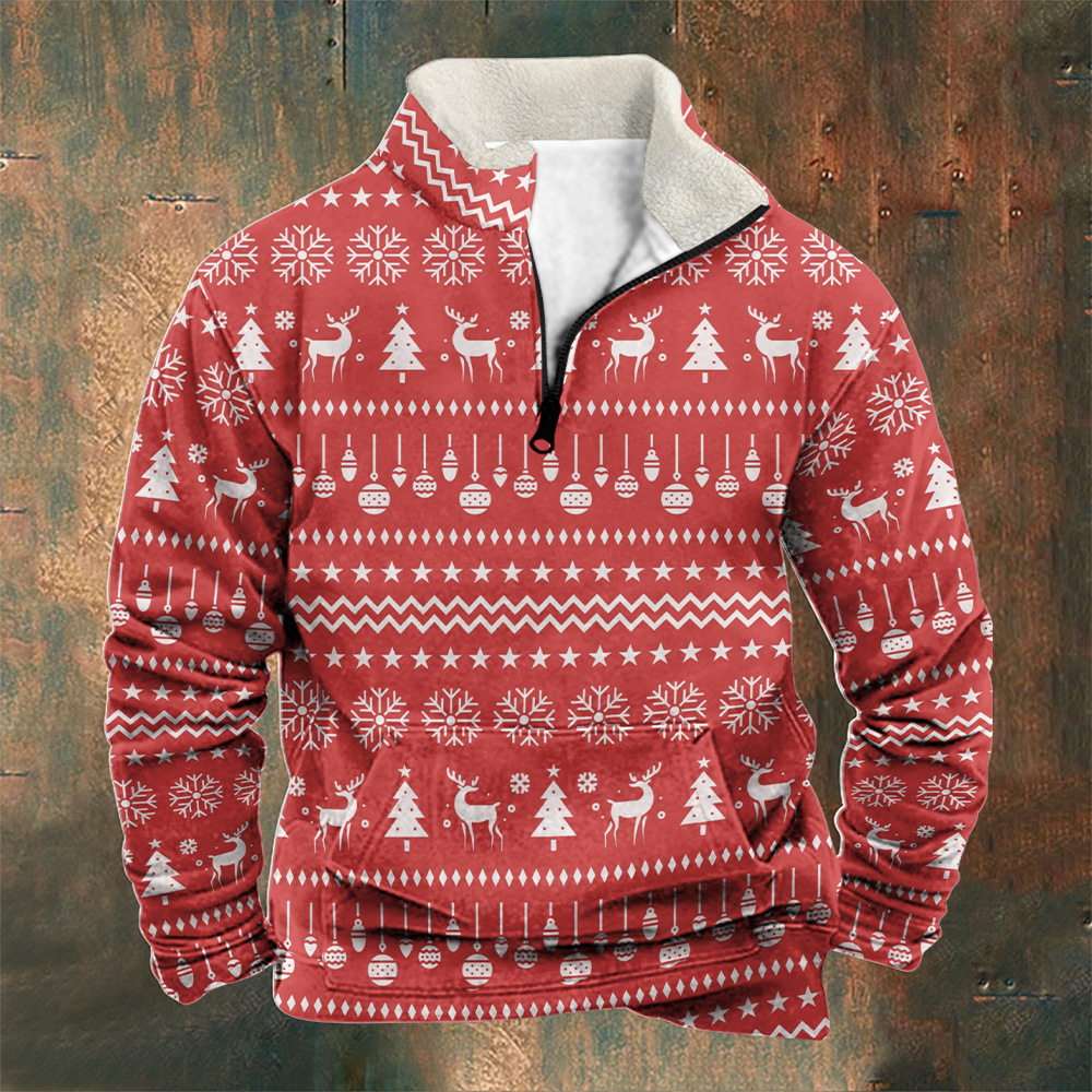 2024 Herbst/Winter Weihnachten Neue Herren Langarm Knopf Strickjacke Bedruckt Trend D152_voghion.com