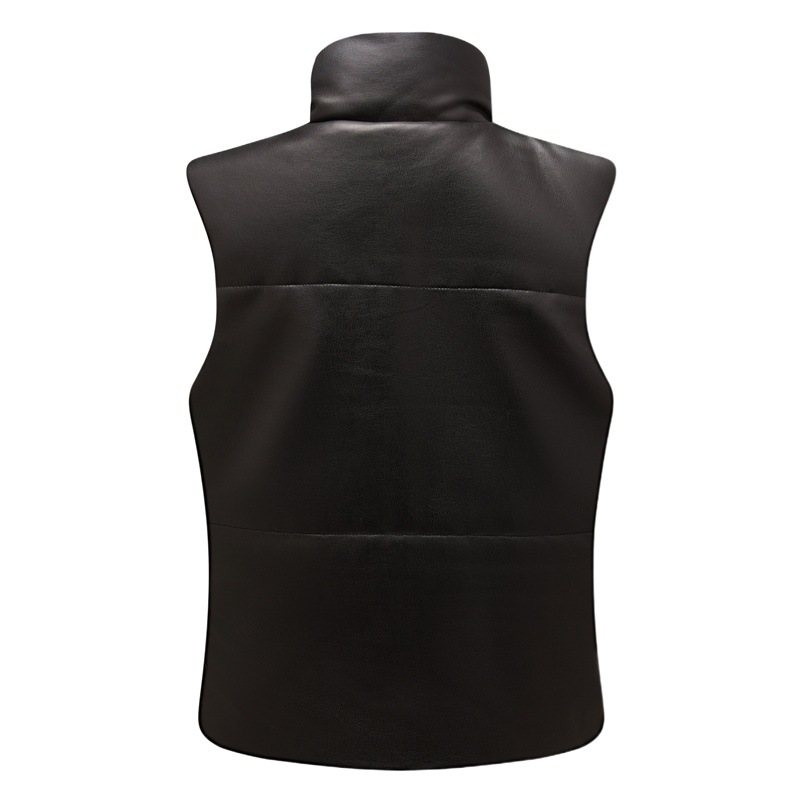 2022 Otoño e Invierno de las mujeres Chaleco de cuero sin mangas con cremallera acolchada de algodón acolchado abrigo de moda collar de pie abrigo de tamaño europeo Amazon WISH