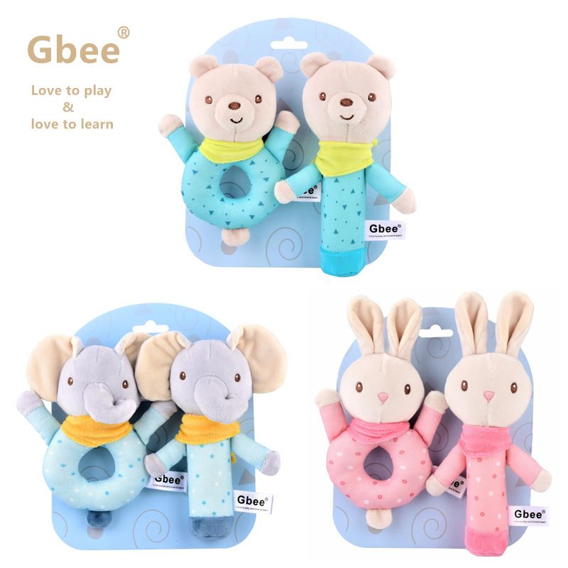 New Product Gbee Colorful Knitted Fabric Handbell Baby Soothing Toy Animal Handheld Rattle Early Education Infant Toy