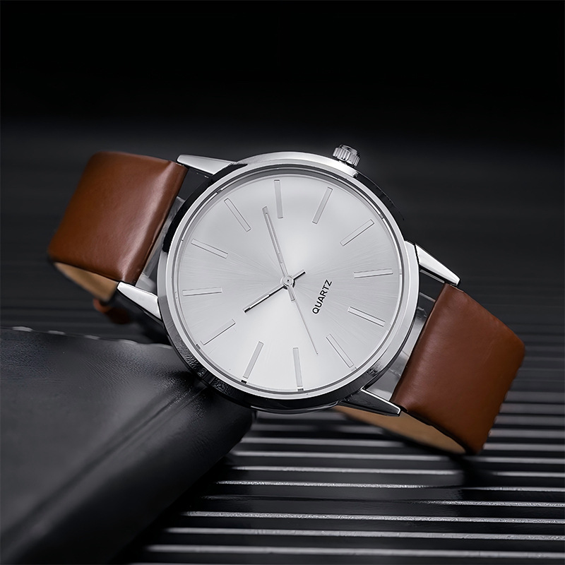 Men Quartz Watch Set With Bracelet Necklace Ring And Leather Strap_voghion.com