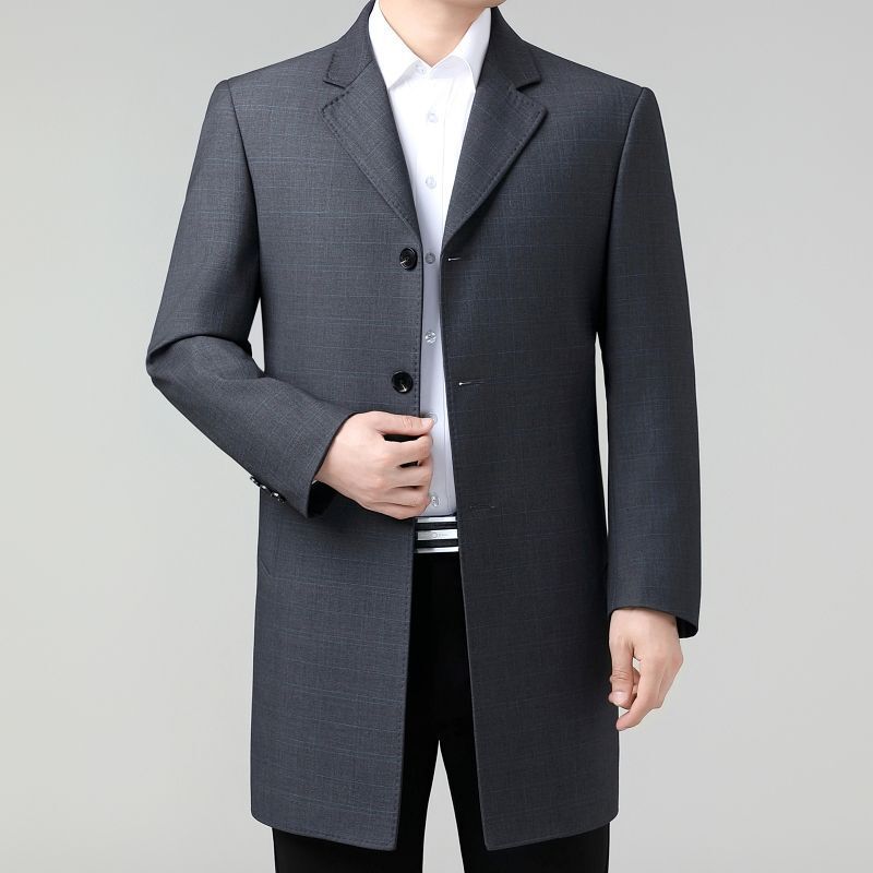 Boutique Men's Mid-Length Silk Trench Coat 2026 Spring/Autumn Casual Middle-Aged Dad's Jacket Elegant Versatile Coat