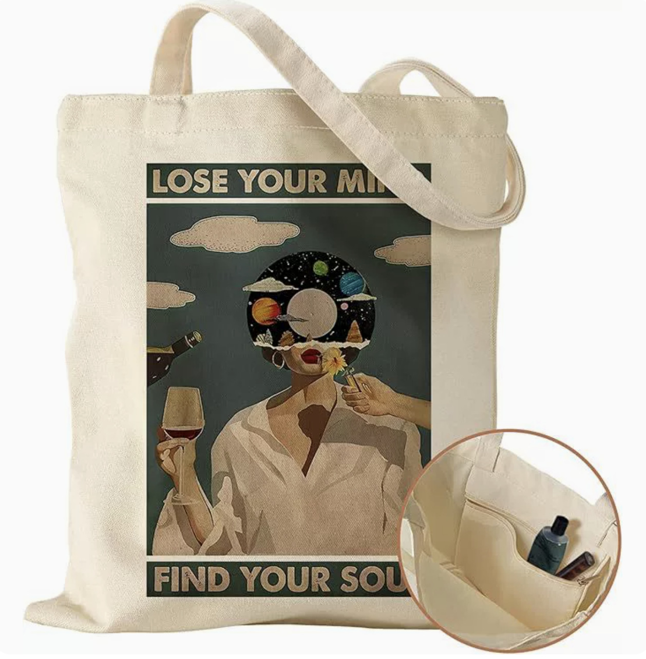 Comercio exterior transfronterizo de Amazon Monet pintura al óleo impresión de dibujos animados letras de lona bolso de hombro bolso de mano bolso de cosméticos