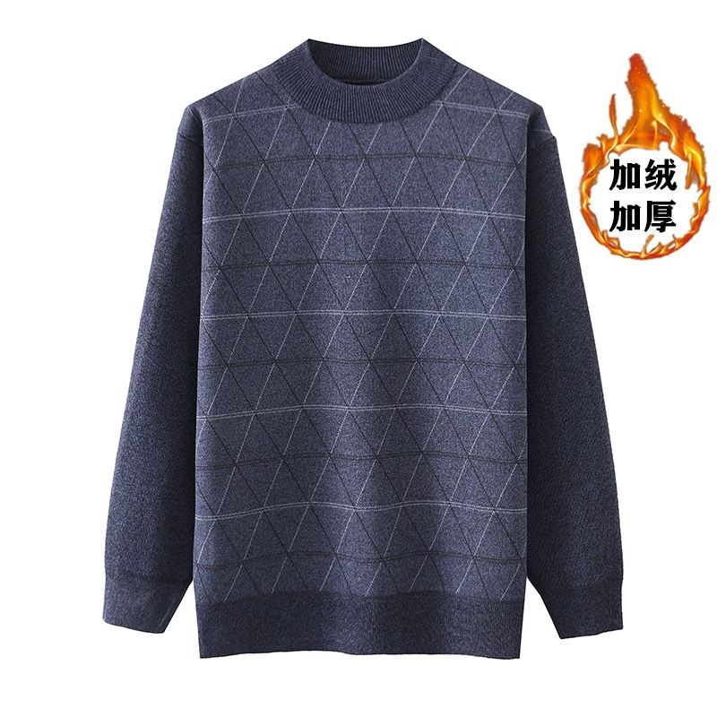 Большое количество Cong зимний мужской свитер среднего возраста на флисовой подкладке толстый теплый свитер Мужской полу-высокий свитер с круглым вырезом