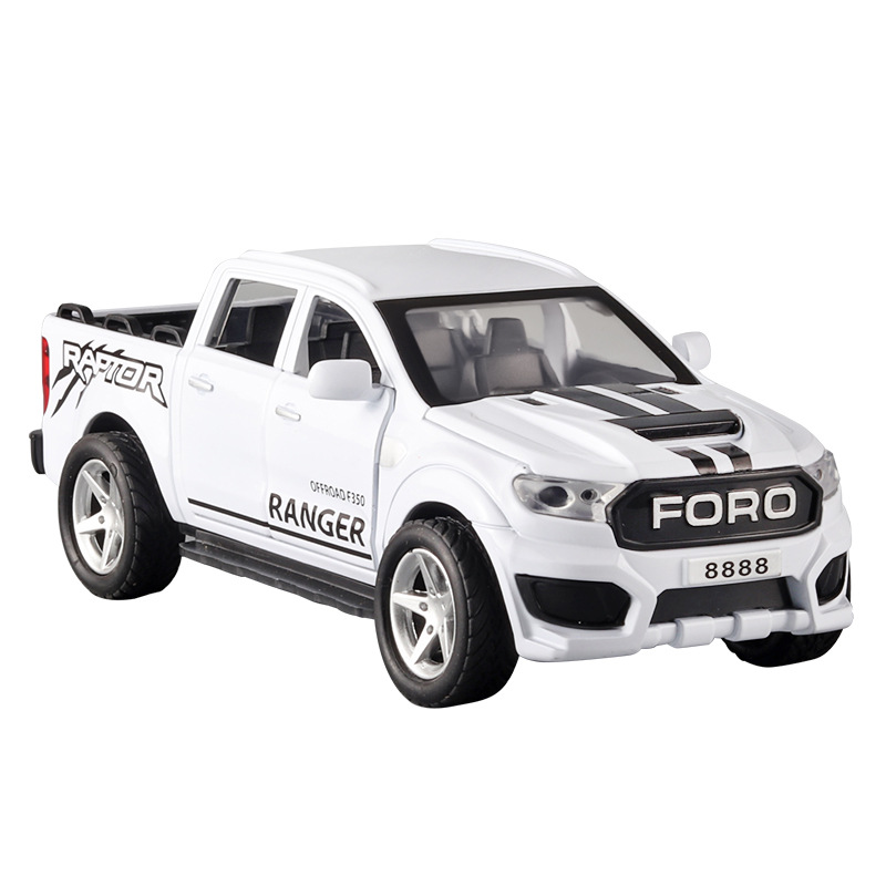 (En caja) 1:32 Ford F350 aleación modelo de coche neumático de repuesto desmontable pull back sonido y luz niños pickup off-road vehículo