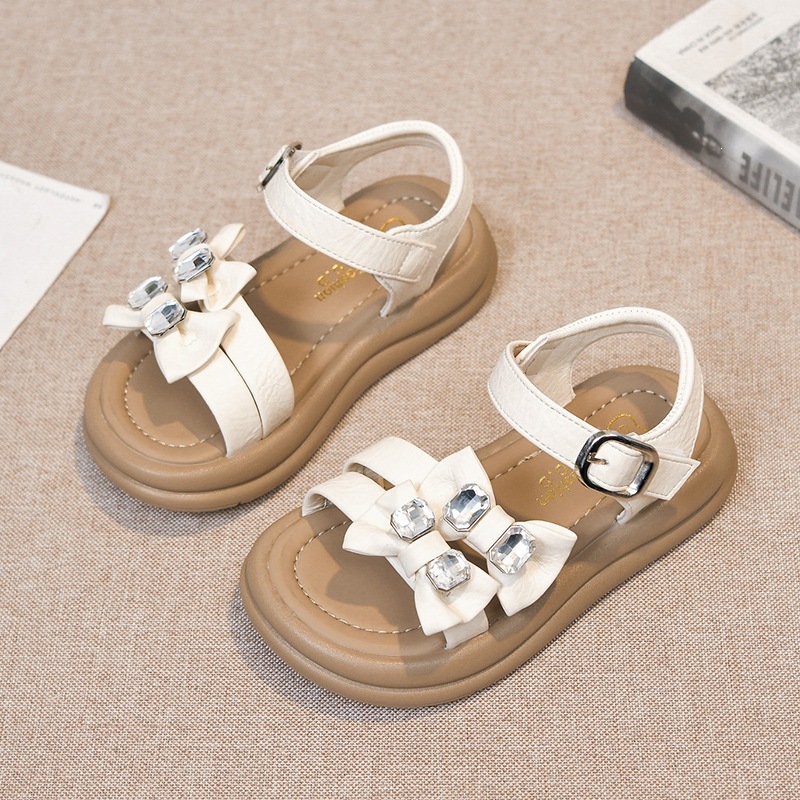 Sandali da bambina alla moda con fiocco, suola morbida, scarpe casual leggere con cinturino regolabile per bambine piccole e grandi, ciabatte estive da spiaggia_voghion.com
