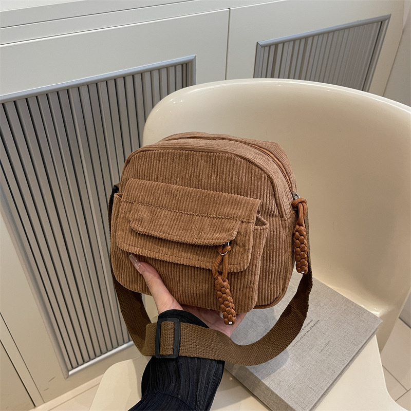 Corduroy 2025 Autum New Style Simple and Fashionable Pure Color Women's Bag Single Shoulder Crossbody Bag Campus Style Ins Trendy Bag