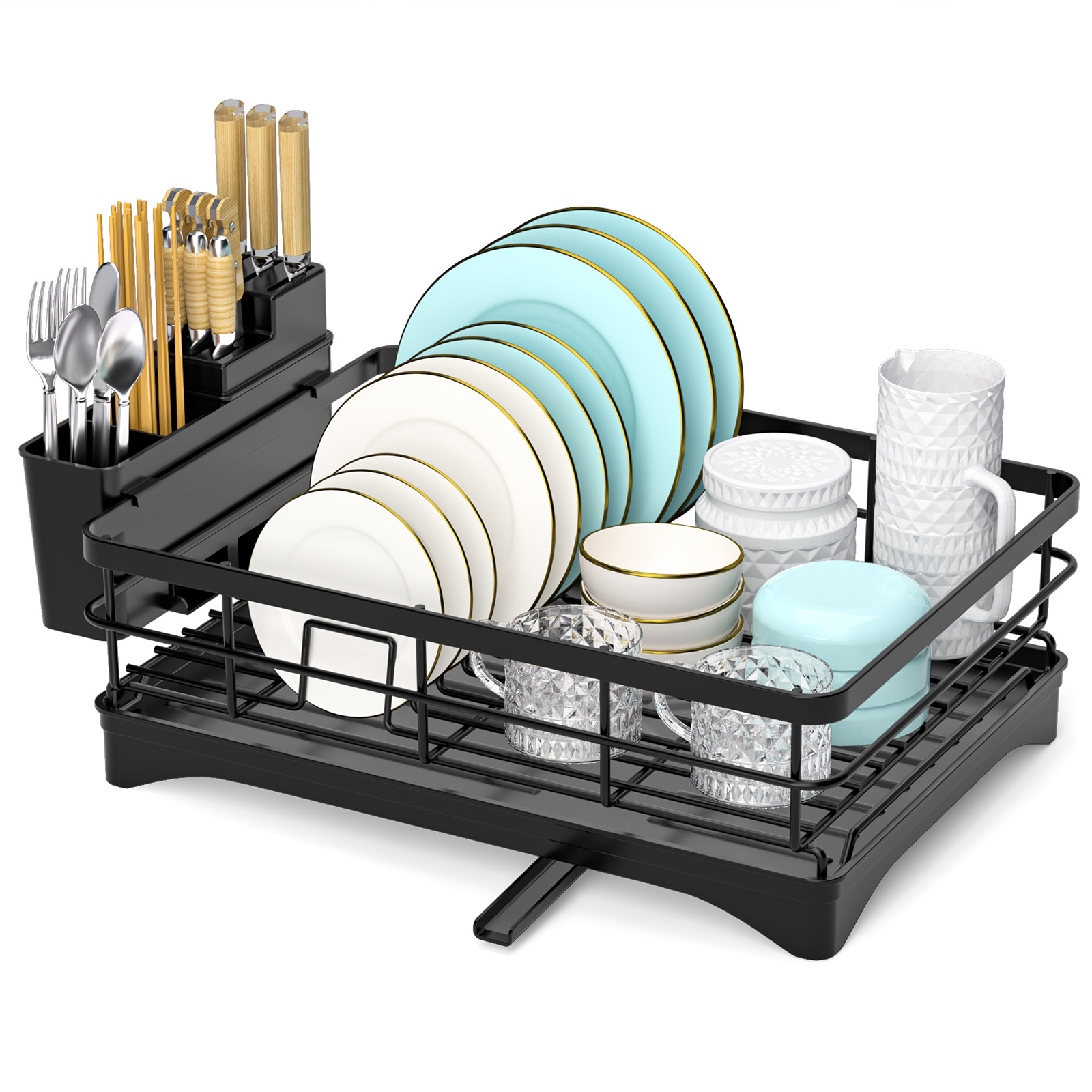 Estantes de cocina de comercio exterior, encimera, platos, rejilla de drenaje, almacenamiento de cocina, vajilla, tazas, palillos, estante de acabado de cocina para el hogar image 6