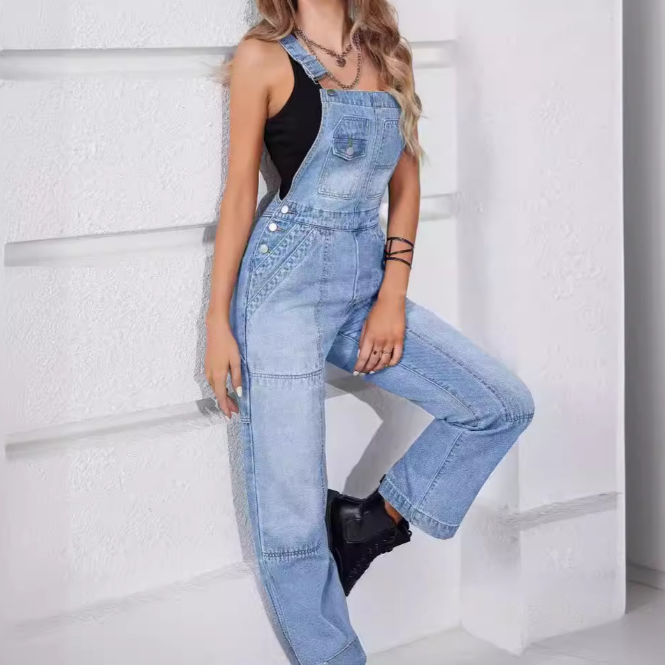 Europa y los Estados Unidos lavados de alta calle Jeans straples pantalones de bolsillo de diseño de moda image 3