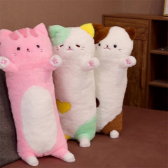 Three-Color Cat Long Throw Pillow Cover for Girls, Plush Cartoon Throw Pillow, Dropshipping