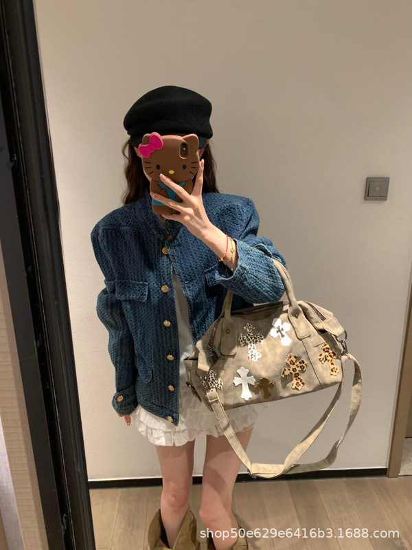 老钱风牛仔外套女款秋季2025新款小香风复古港味蓝色休闲美式上衣|undefined