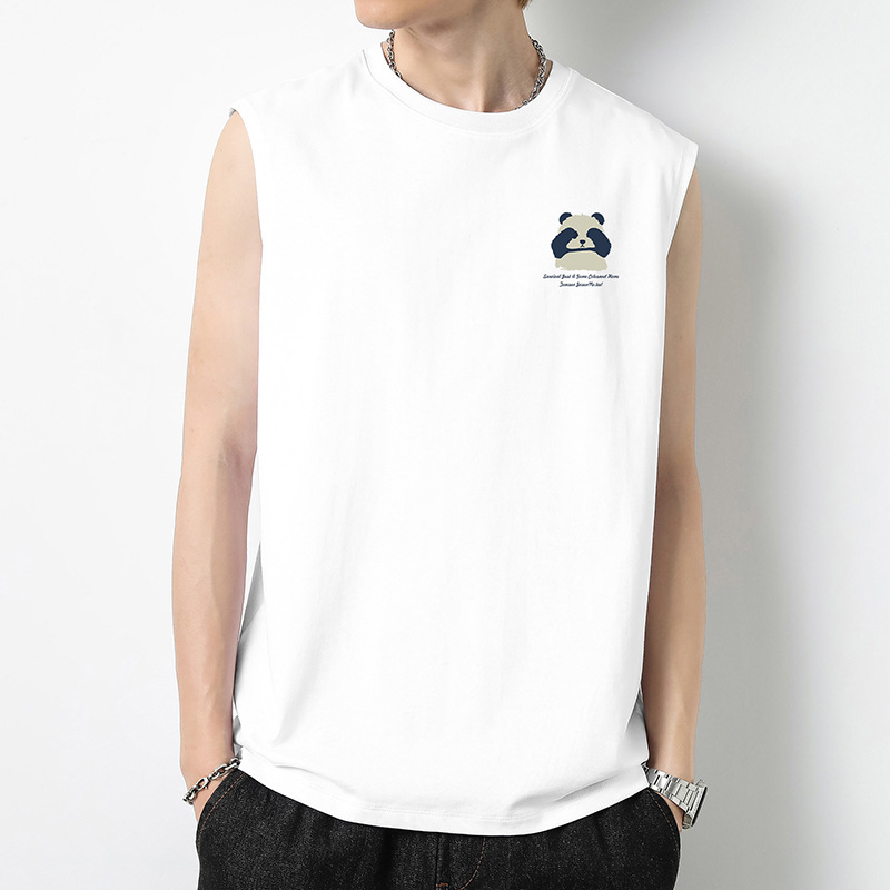 Pure Cotton Sleeveless T-shirt Men's Vest Summer Loose Fitness Bear Printed Sports Basketball Waistrail Hurdle Sweatshirt Pure Cotton Sleeveless T-shirt Men's Vest Summer Loose Fitness Bear Printed Sports Basketball Waistrail Hurdle Sweatshirt
