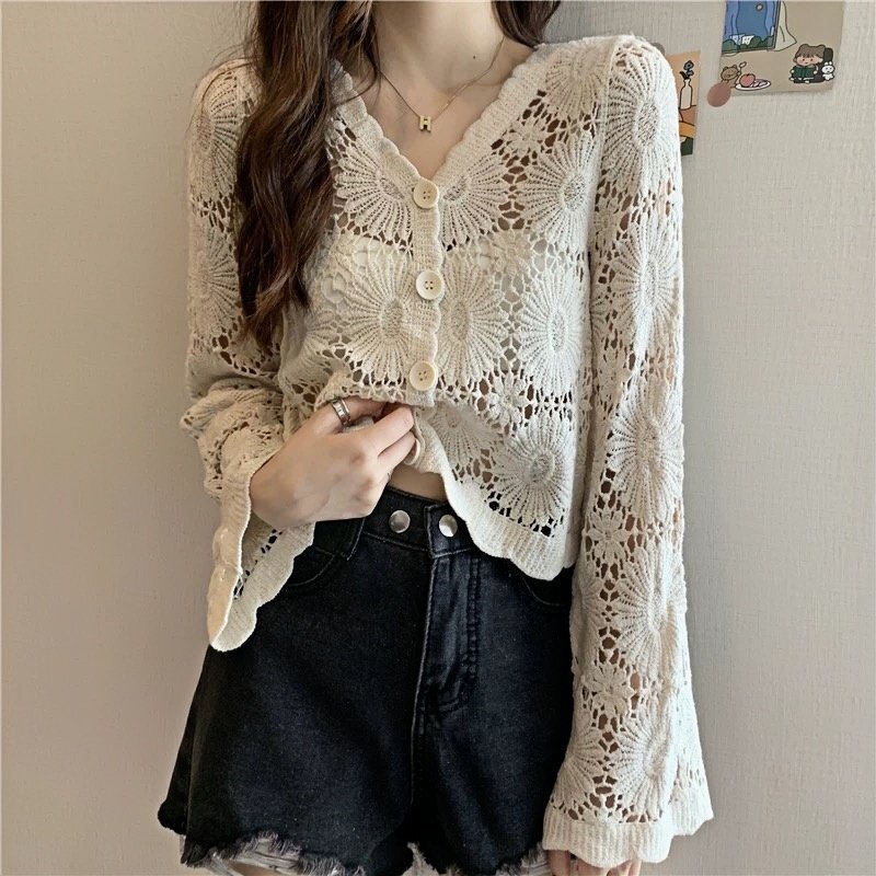Bohemian Crochet Hollow-Out Sun Protection Cover-Up, Summer Vacation Style Slip Dress with a Shawl, Short Knitted Cardigan Bohemian Crochet Hollow-Out Sun Protection Cover-Up, Summer Vacation Style Slip Dress with a Shawl, Short Knitted Cardigan