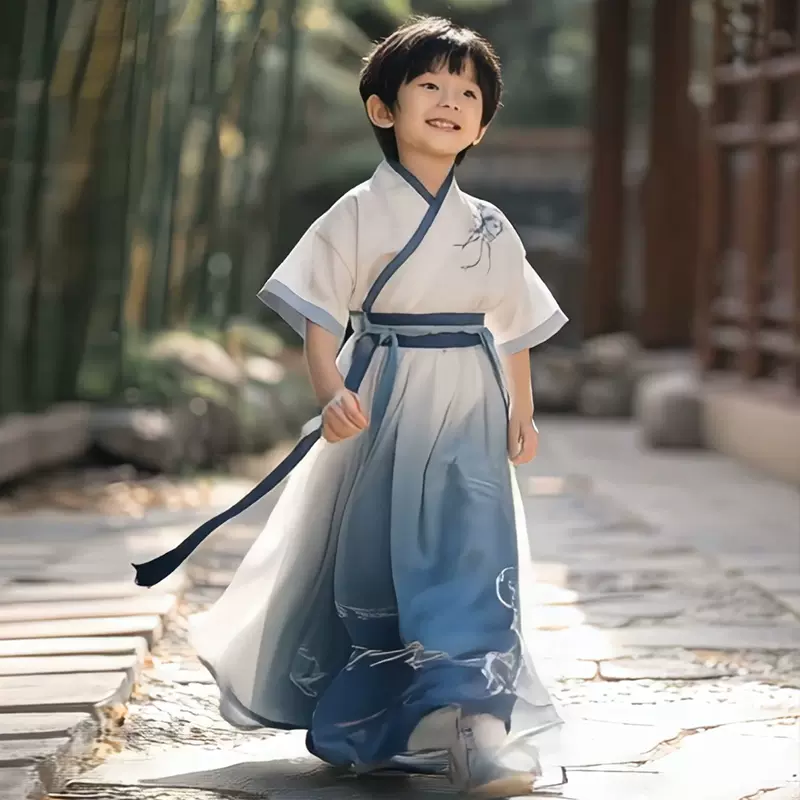 新款汉服儿童男古风帅气中国风男孩汉服日常可穿古装男童汉服批发
