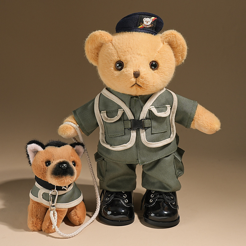 Genuine new standing police bear dog police police fire camouflage bear plush toy doll gift