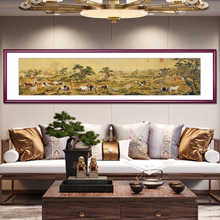 Lang Shining's Hundred Horse Scroll Chinese Painting, One of China's Top Ten Famous Paintings, Living Room Decorative Painting, Sofa Background Mural, Office Hanging Painting