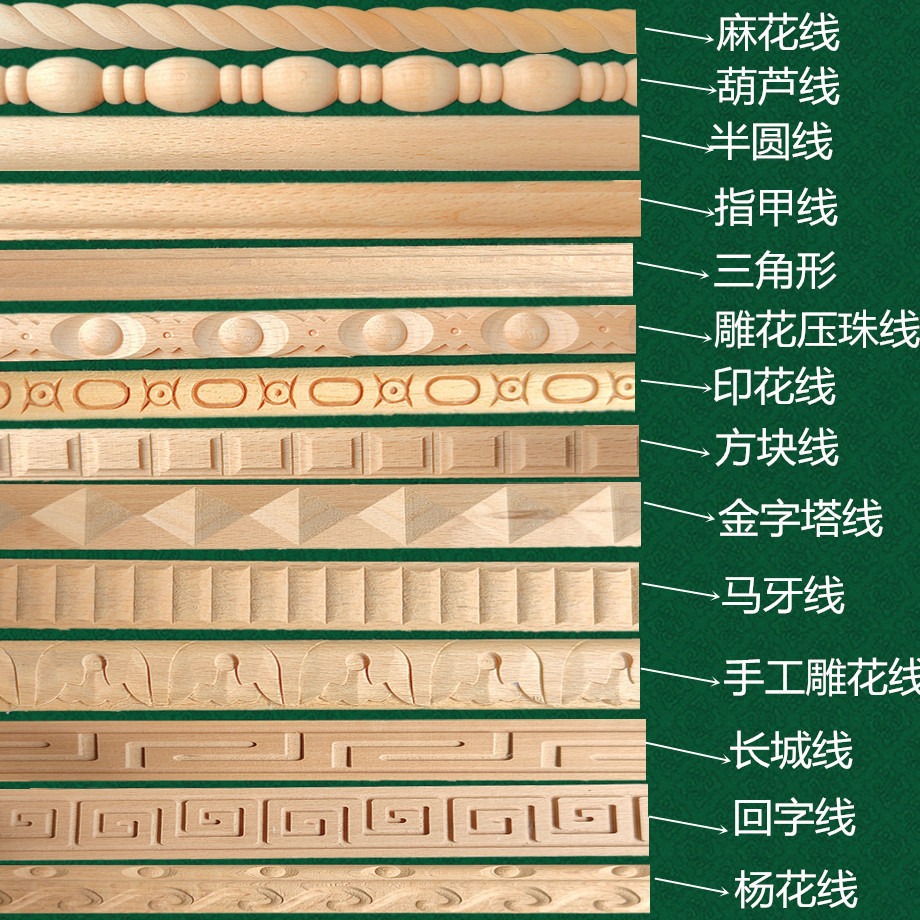 东阳木雕实木麻花线 葫芦线方块线金字塔印花小线条 三角线吊顶线