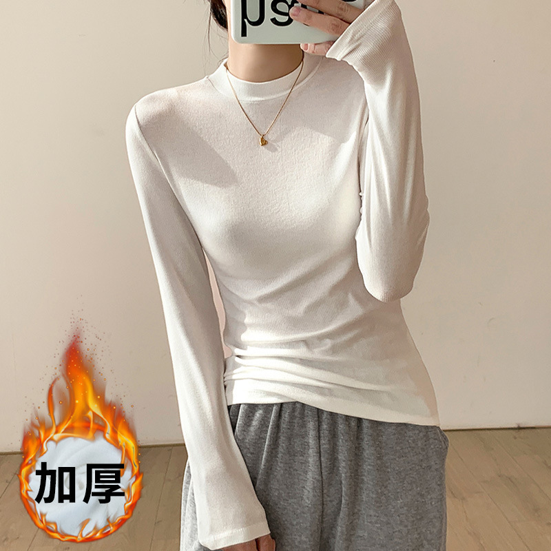 Brushed Thickeneded Small Turtleneck Bottoming Shirt for Women, Autumn and Winter Wear, 2025 New Slim Round Neck Long-Sleeved T-Shirt for Women Brushed Thickeneded Small Turtleneck Bottoming Shirt for Women, Autumn and Winter Wear, 2025 New Slim Round Neck Long-Sleeved T-Shirt for Women