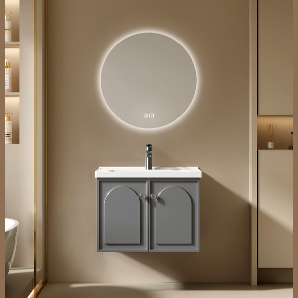 gabinete de baño francés combinación de cerámica inodoro todo en un lavabo lavabo lavabo lavabo gris oscuro espejo de inducción sellado completo