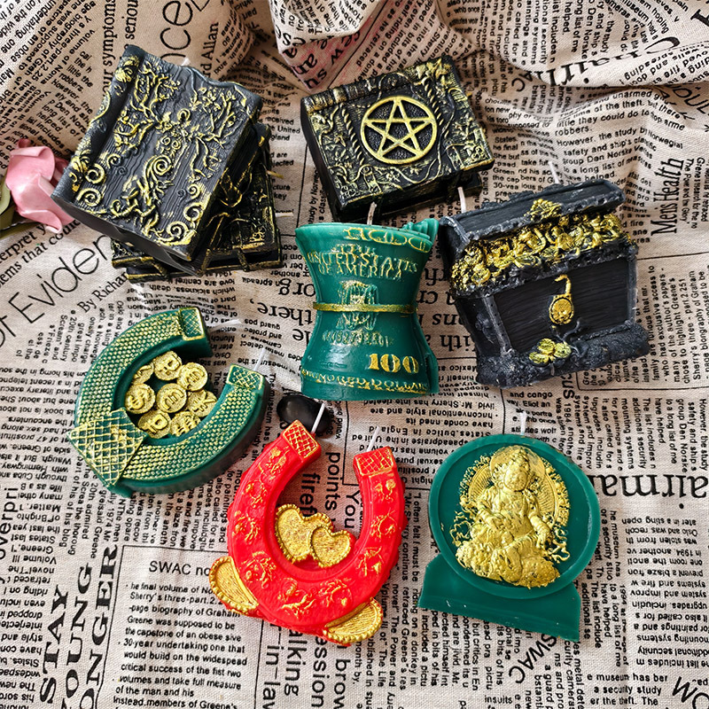 现货手工欧美复古浮雕造型书财富吸铁石蜡烛美元道具装饰摆件蜡烛|undefined