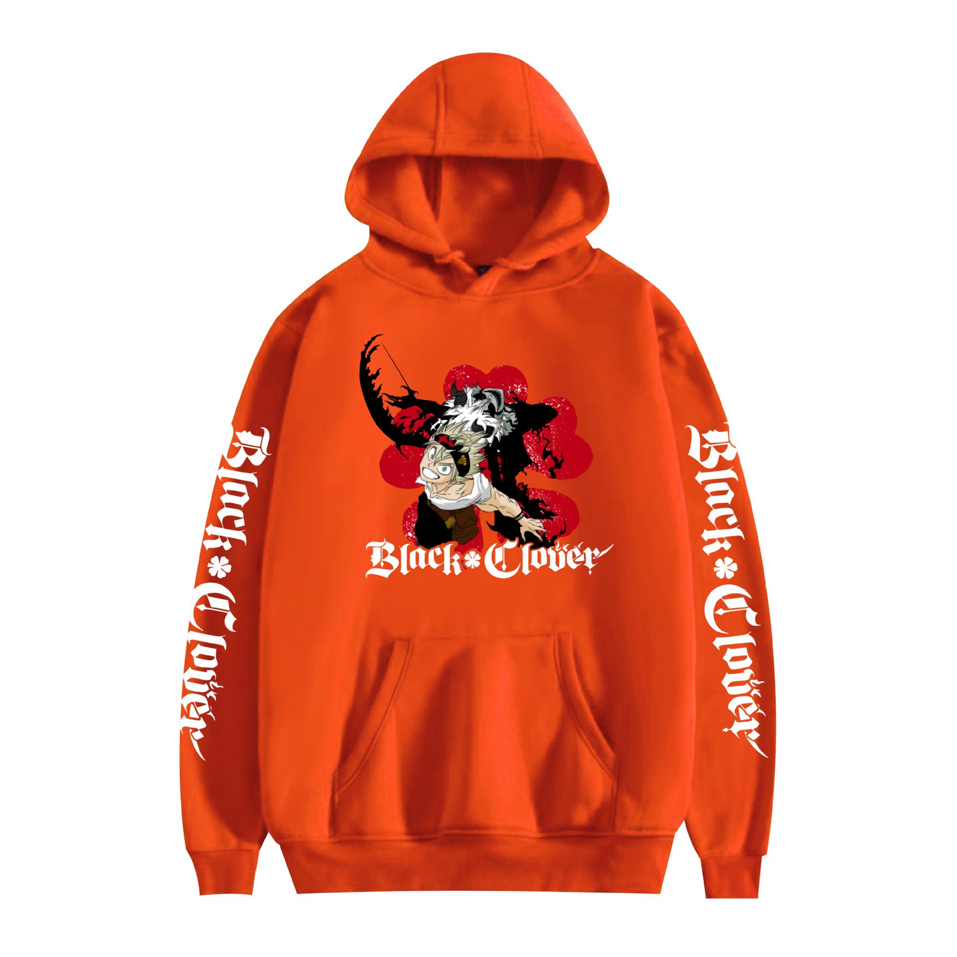 Suéter con capucha periférico de animación de trébol de cuatro hojas negro bidimensional marca de moda sudadera con capucha suelta casual más chaqueta de terciopelo nuevo