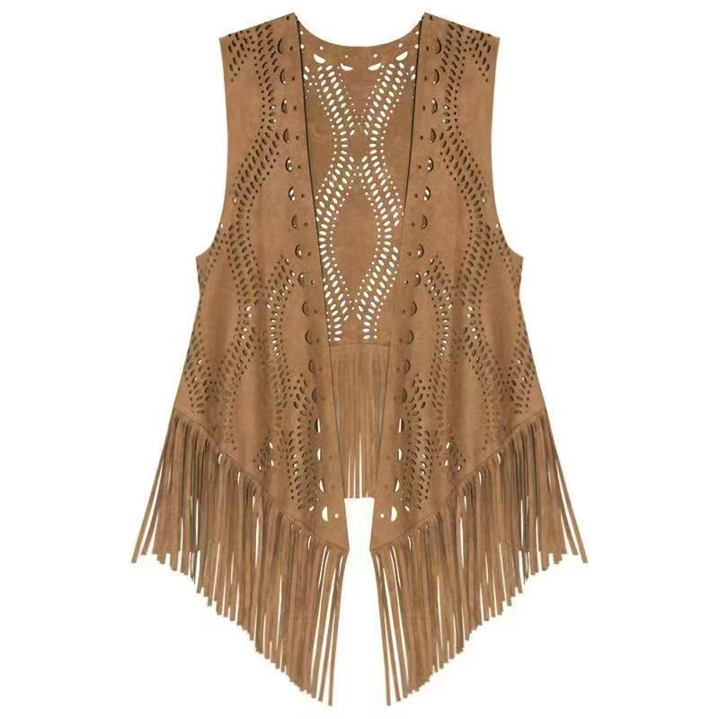 Cross-Border Foreign Trade Summer New Suede Tassel Vest Women's Thin Retro Fashion Waistcoat Travel Outer Tassel 5