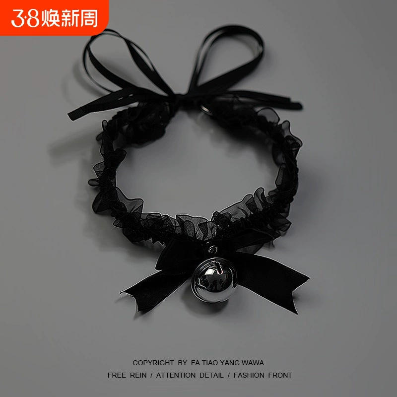 Ожерелье с кружевным бантом и колокольчиком, женское колье-чокер, аксессуары для шеи, ремешок на шею, цепочка на шею, модные кошачьи уши