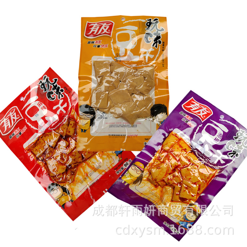有友豆干90g有友麻辣味泡椒味卤香味豆干休闲零食有友豆干批发