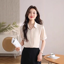 百搭缎面短袖衬衫女夏季OL职业正装通勤垂感不易皱工作面试衬衣