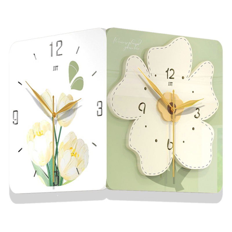 Reloj de pared de esquina con diseño floral estilo crema – decoración minimalista para entrada o sala, alta estética.