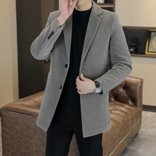 秋冬男士中长款毛呢大衣休闲时尚百搭韩版外套西服领男士潮流大衣