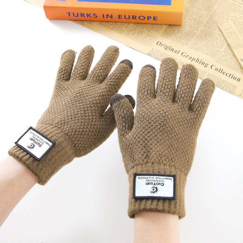 Otoño y invierno ciclismo mujeres y hombres más vello grueso calentamiento frío a prueba de viento pantalla táctil guantes de lana de punto al por mayor